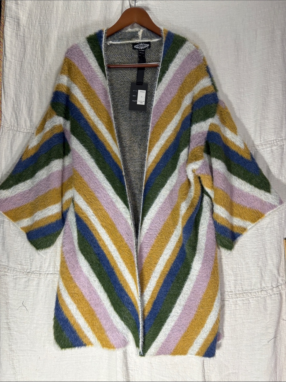 NWT Oliver.O by Escio Diagonal Rainbow Stripes Fuzzy Cardigan XL